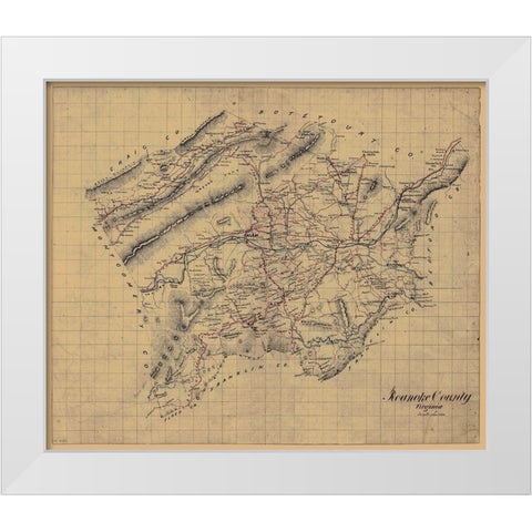 Roanoke County Virginia - 1860 White Modern Wood Framed Art Print by Unknown