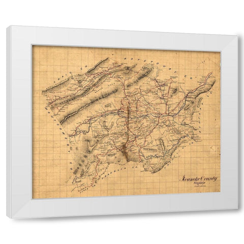 Roanoke County Virginia 1860 White Modern Wood Framed Art Print by Unknown