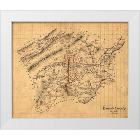 Roanoke County Virginia 1860 White Modern Wood Framed Art Print by Unknown