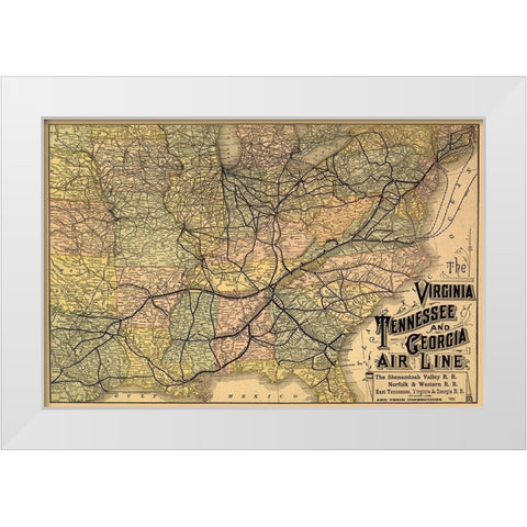 Virginia, Tennessee, Georgia Railroads - 1882 White Modern Wood Framed Art Print by Unknown