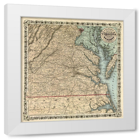 Seat of War Virginia - Colton 1862 White Modern Wood Framed Art Print by Colton