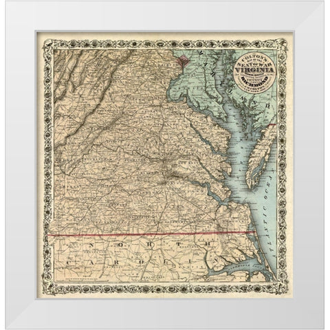 Seat of War Virginia - Colton 1862 White Modern Wood Framed Art Print by Colton