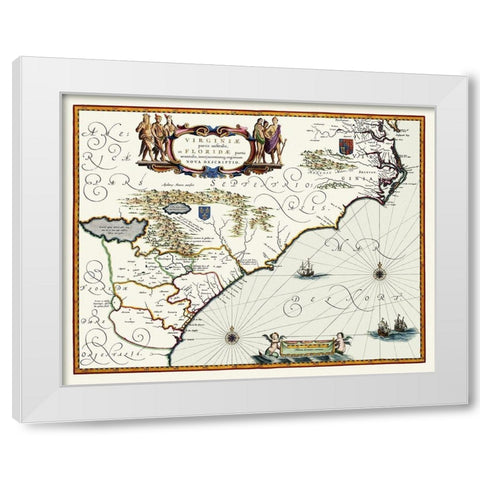 Virginia to Florida - Southeast Coast - 1640 White Modern Wood Framed Art Print by Powhatan