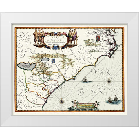 Virginia to Florida - Southeast Coast - 1640 White Modern Wood Framed Art Print by Powhatan