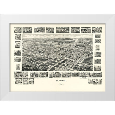 Suffolk Virginia - Fowler 1907 White Modern Wood Framed Art Print by Fowler