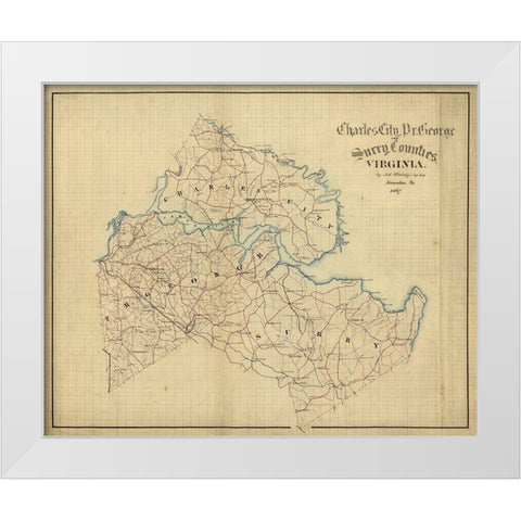 Surry County Virginia - Hotchkifs 1867 White Modern Wood Framed Art Print by Hotchkifs