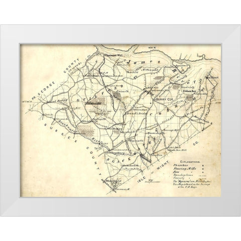 Surry County Virginia - 1871 White Modern Wood Framed Art Print by Unknown