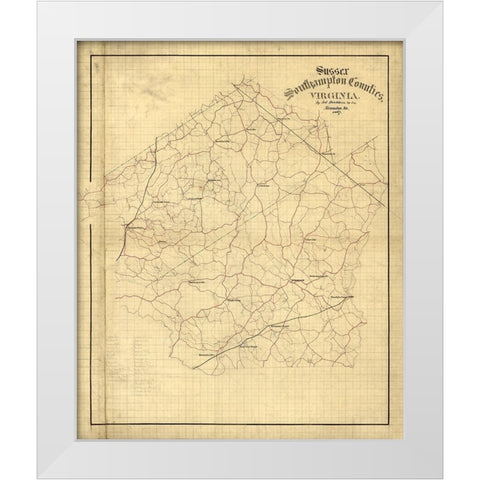 Sussex County Virginia - Hotchkiss 1867 White Modern Wood Framed Art Print by Hotchkiss