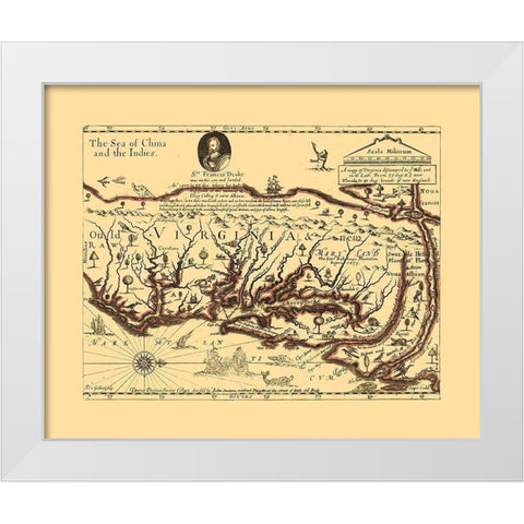 Virginia - Sir Francis Drakes - Hills White Modern Wood Framed Art Print by Hills