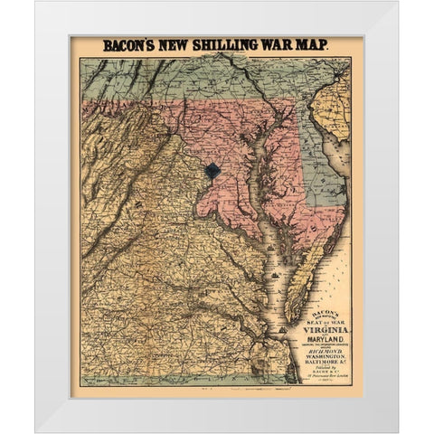 Virginia Maryland - Bacon 1864 White Modern Wood Framed Art Print by Bacon