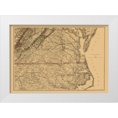 Virginia Southern and Northern North Carolina 1865 White Modern Wood Framed Art Print by USCS