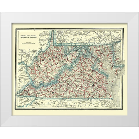 Virginia, West Virginia, Maryland, Delaware 1893 White Modern Wood Framed Art Print by Rathbun