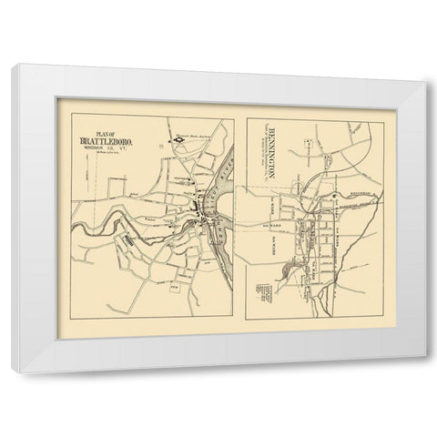 Bennington, Brattleboro Vermont - Beers 1876 White Modern Wood Framed Art Print by Beers