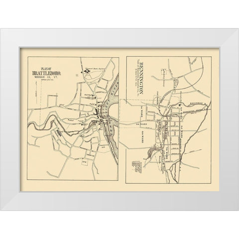 Bennington, Brattleboro Vermont - Beers 1876 White Modern Wood Framed Art Print by Beers