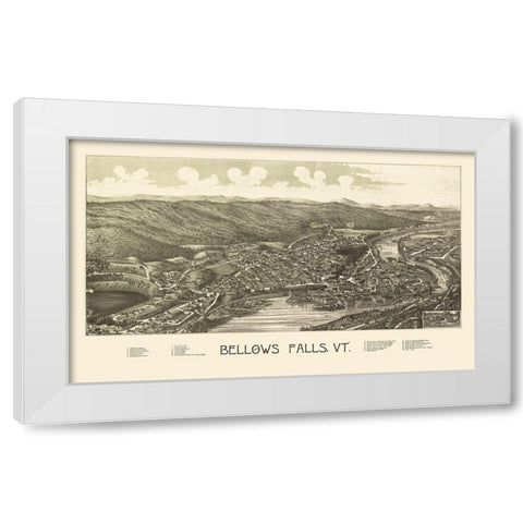 Bellows Falls Vermont - Burleigh 1886 White Modern Wood Framed Art Print by Burleigh