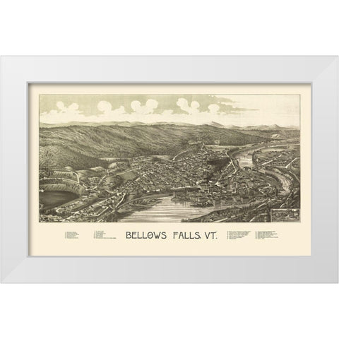 Bellows Falls Vermont - Burleigh 1886 White Modern Wood Framed Art Print by Burleigh