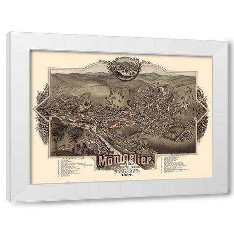 Montpelier Vermont - Norris 1884 White Modern Wood Framed Art Print by Norris