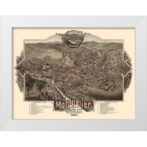 Montpelier Vermont - Norris 1884 White Modern Wood Framed Art Print by Norris