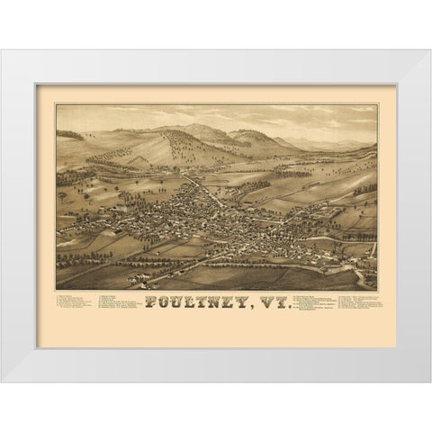 Poultney Vermont - Burleigh 1886 White Modern Wood Framed Art Print by Burleigh