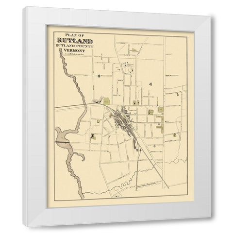 Rutland Vermont - Beers 1876 White Modern Wood Framed Art Print by Beers