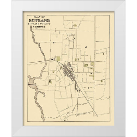 Rutland Vermont - Beers 1876 White Modern Wood Framed Art Print by Beers