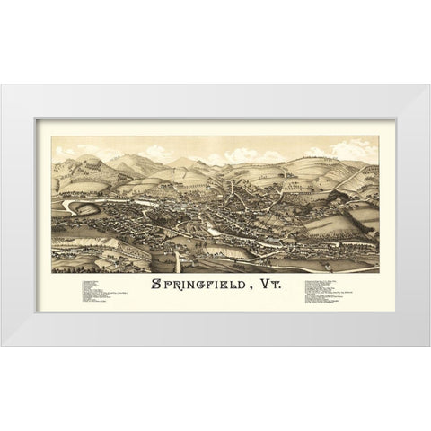 Springfield Vermont - Burleigh 1886 White Modern Wood Framed Art Print by Burleigh