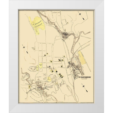 St. Johnsbury Vermont Landowner - Beers 1876 White Modern Wood Framed Art Print by Beers