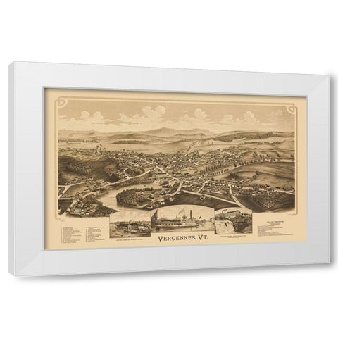 Vergennes Vermont - Burleigh 1890 White Modern Wood Framed Art Print by Burleigh