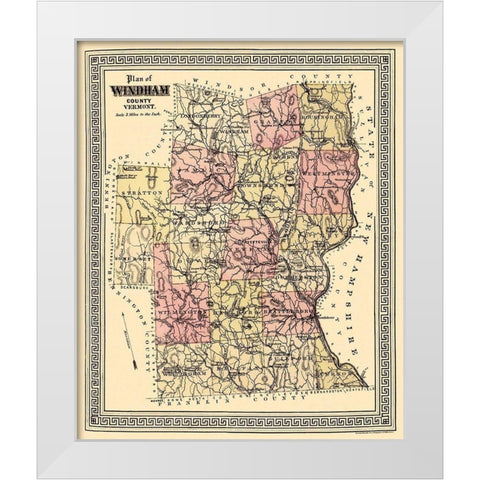 Windham Vermont - Beers 1876 White Modern Wood Framed Art Print by Beers