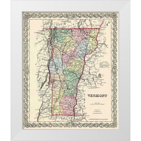 Vermont - Colton 1855 White Modern Wood Framed Art Print by Colton