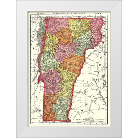 Vermont - Rand McNally 1904 White Modern Wood Framed Art Print by Rand McNally