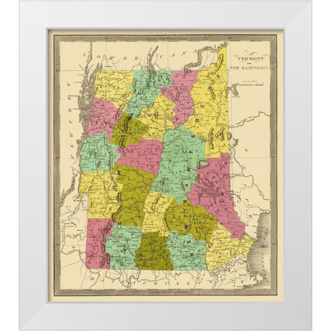 Vermont, New Hampshire - Greenleaf 1840 White Modern Wood Framed Art Print by Greenleaf