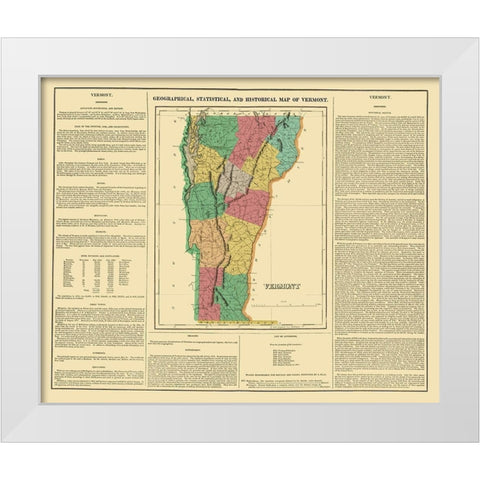 Vermont - Carey and Lea 1822 White Modern Wood Framed Art Print by Carey