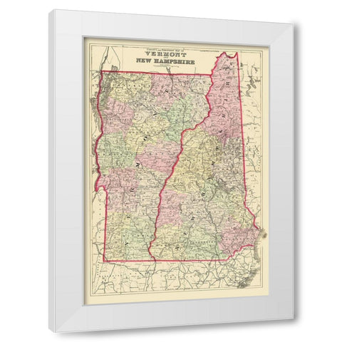 Vermont, New Hampshire - Bradley 1882 White Modern Wood Framed Art Print by Bradley