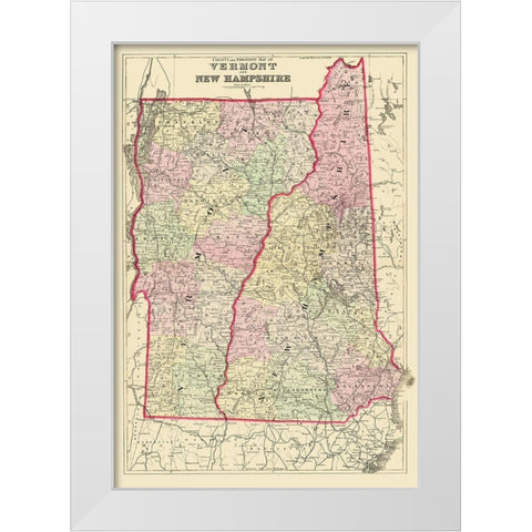Vermont, New Hampshire - Bradley 1882 White Modern Wood Framed Art Print by Bradley