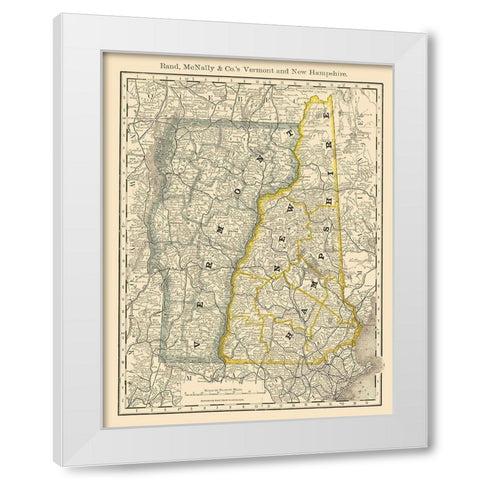 Vermont, New Hampshire - Rand McNally 1879 White Modern Wood Framed Art Print by Rand McNally