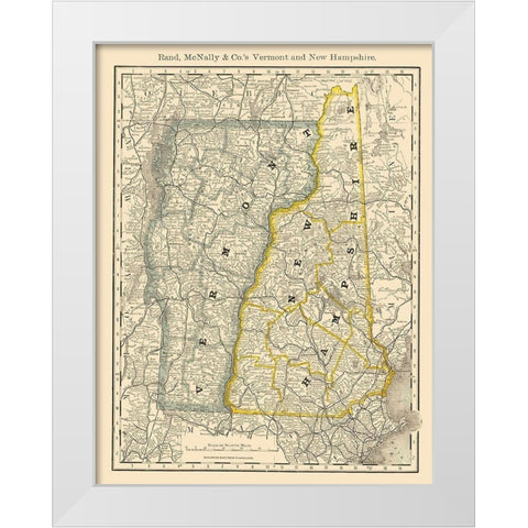Vermont, New Hampshire - Rand McNally 1879 White Modern Wood Framed Art Print by Rand McNally