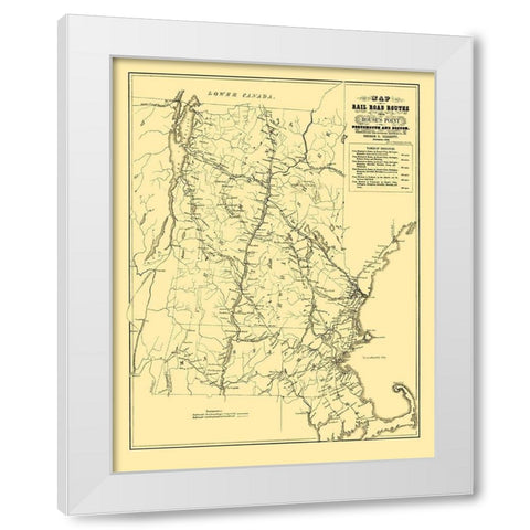 Portsmouth and Boston Railroad Routes 1848 White Modern Wood Framed Art Print by Parrott