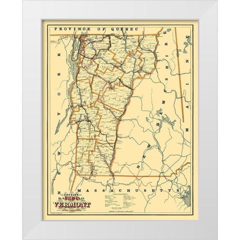 Vermont - Coffin 1896 White Modern Wood Framed Art Print by Coffin