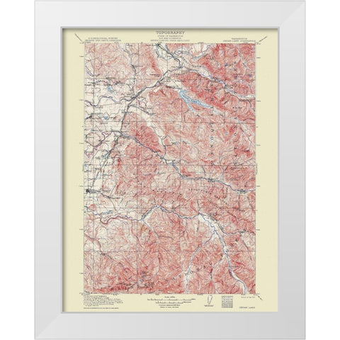 Cedar Lake Washington Quad - USGS 1913 White Modern Wood Framed Art Print by USGS
