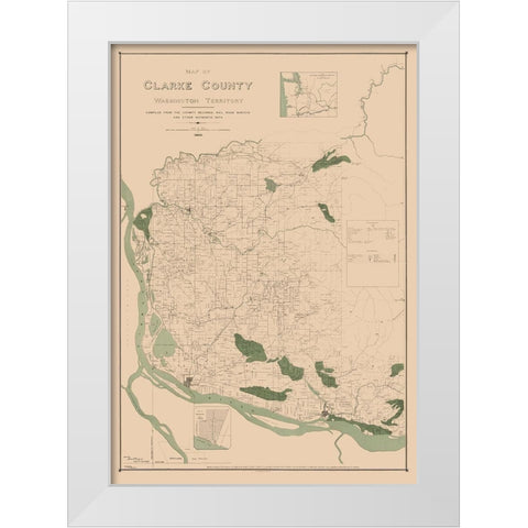 Clarke County Washington - Habersham 1888 White Modern Wood Framed Art Print by Habersham