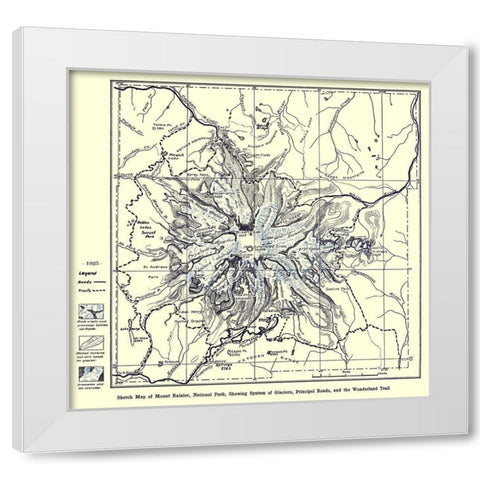 Mount Rainier National Park 1925 White Modern Wood Framed Art Print by Putnam