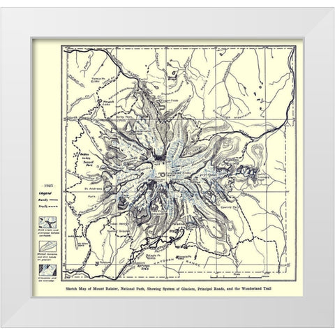 Mount Rainier National Park 1925 White Modern Wood Framed Art Print by Putnam