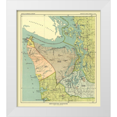 Northwestern Washington - Hoen 1896 White Modern Wood Framed Art Print by Hoen