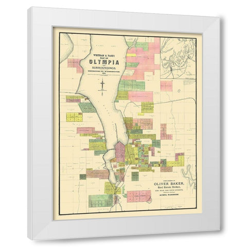 Olympia Washington Landowner - Whitham 1890 White Modern Wood Framed Art Print by Whitham