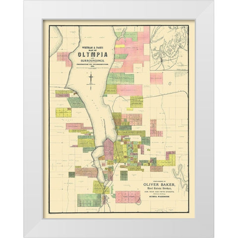 Olympia Washington Landowner - Whitham 1890 White Modern Wood Framed Art Print by Whitham