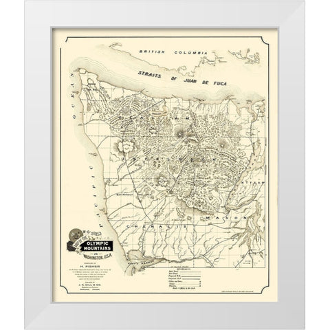 Olympic Mountains Washington - Gill 1890 White Modern Wood Framed Art Print by Gill