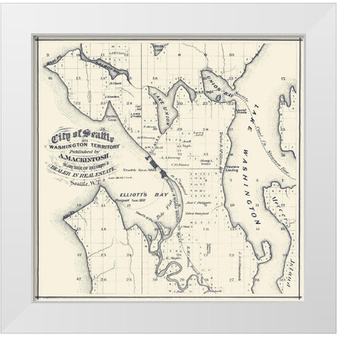 Seattle Washington Landowner - Mackintosh 1874 White Modern Wood Framed Art Print by Mackintosh