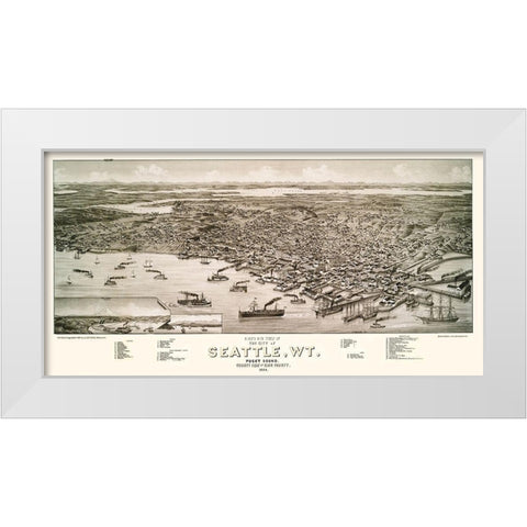 Seattle Washington - Beck 1884 White Modern Wood Framed Art Print by Beck