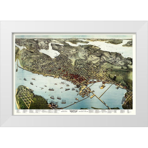Seattle Washington - Hughes 1891 White Modern Wood Framed Art Print by Hughes